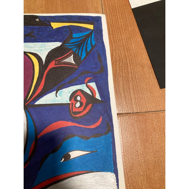 Paper Colorful Vintage Ink Drawing For Sale - Image 7 of 7