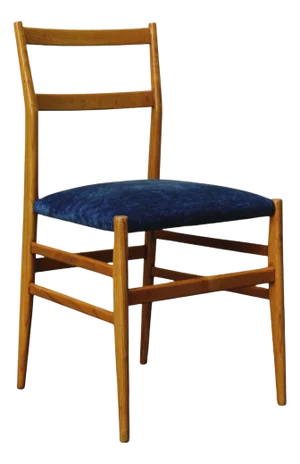 Model 646 Leggera Chair in Wood and Blue Fabric by Gio Ponti, Italy, 1960s