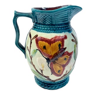 Vintage French Majolica Butterfly Pitcher For Sale