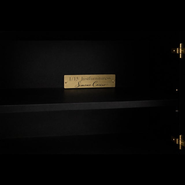 Gold Limited Edition Sideboard in Hammered Brass and Green Glass from Justfurnituress SRL For Sale - Image 8 of 9