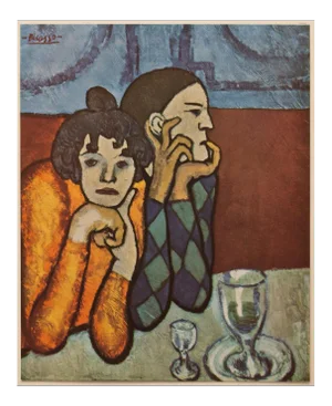 1955 After Pablo Picasso "Harlequin and His Companion" First Edition Period Parisian Lithograph