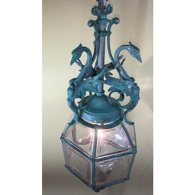 Antique Neoclassical Bronze Hanging Lantern / Pendent With Ornate Swan Motif For Sale - Image 10 of 17