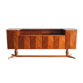 Vintage Sideboard in Walnut and Brass by Paolo Buffa for Serafino Arrighi, 1940s For Sale