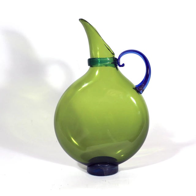Green Michael Schunke Nine Iron Studios Hand-Blown Flat Art Glass Pitchers - Set of 3 For Sale - Image 8 of 11
