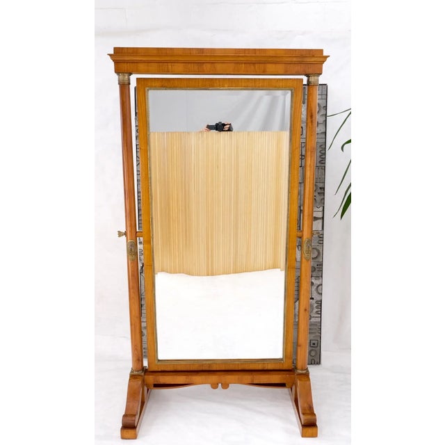 Antique French Empire Style Cheval Floor Mirror Cherry & Brass For Sale - Image 9 of 13
