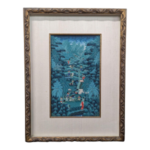 Vintage Balinese Style Tropical Landscape Painting, Framed