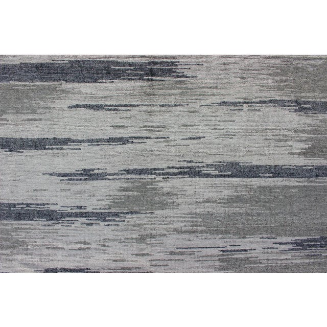 Modern Silk Rug With Gray Blue Steel Blue Gray And Taupe In Tiger Striped Pattern Chairish