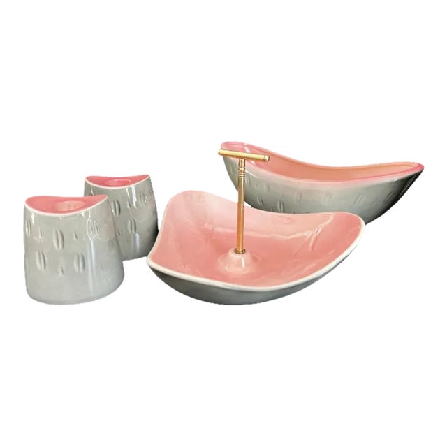 Mid-Century Pink and Gray Hostess Set, Four (4) Pieces For Sale