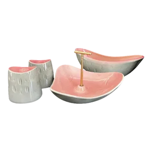 Mid-Century Pink and Gray Hostess Set, Four (4) Pieces