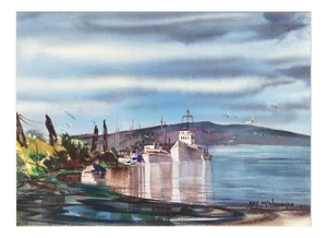 'Fishing Boats at Dusk' by Arthur McWhorter, California Artist, American Watercolor Society, New York's American Artist's Professional League