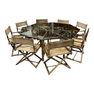 1980’s McGuire for San Francisco Bamboo & Suede Directors Chair Dining Set For Sale