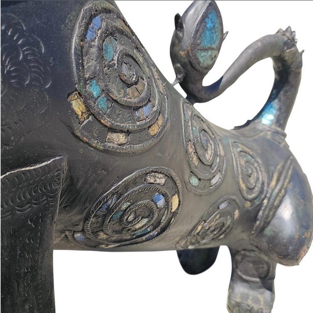 1950s Large Jeweled Burmese Bronze Chinthe Guardian Lion Foo Dogs, 2 Pieces For Sale - Image 16 of 17