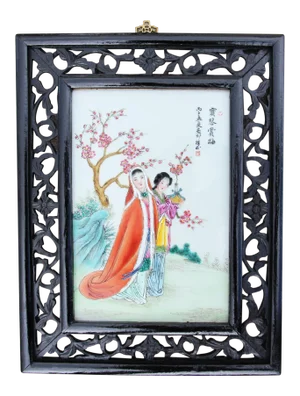 Early 20th Century Antique Chinese Porcelain Plaque, Framed
