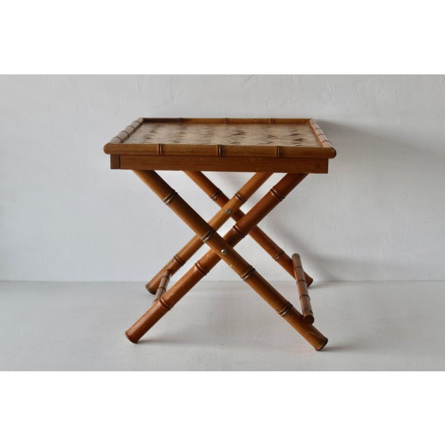 Vintage French Style Handcrafted Rectangle Bamboo Serving Folding Table Center Table X-Base Mid-Century For Sale - Image 4 of 14