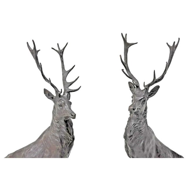 Patinated, Large, After Jules Moigniez, Marble Base, Bronze Stag Sculptures, Set of 2!! For Sale In Dallas - Image 6 of 10
