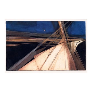 "State 12" Blue Abstract Geometric Lithograph by Patricia Pearce For Sale