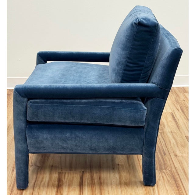 Blue Vintage Newly Upholstered MCM Blue Velvet Parsons Chair For Sale - Image 8 of 11