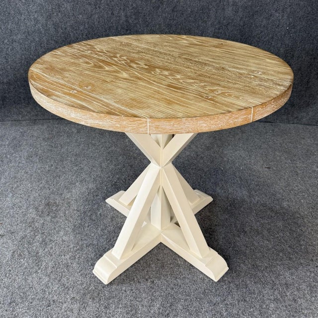 Rustic Round Distressed Oak Side Table For Sale - Image 4 of 11
