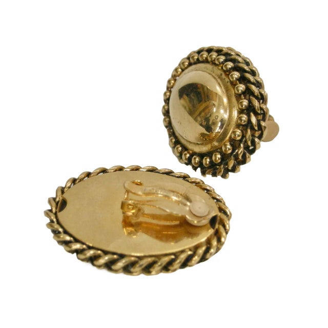 Modern Vintage Givenchy Large Brilliant Gold Plate Cameo Cable Framed Earrings, 2 Pieces For Sale - Image 3 of 4