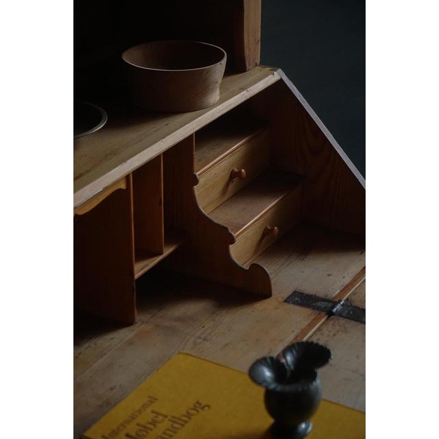 Wood Antique Danish Pine Drop-Front Secretary with Upper Cabinet, Mid-19th Century For Sale - Image 7 of 14