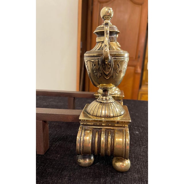 Neoclassical Mid 19th Century Brass Andirons, of Proportions - a Pair For Sale - Image 3 of 13