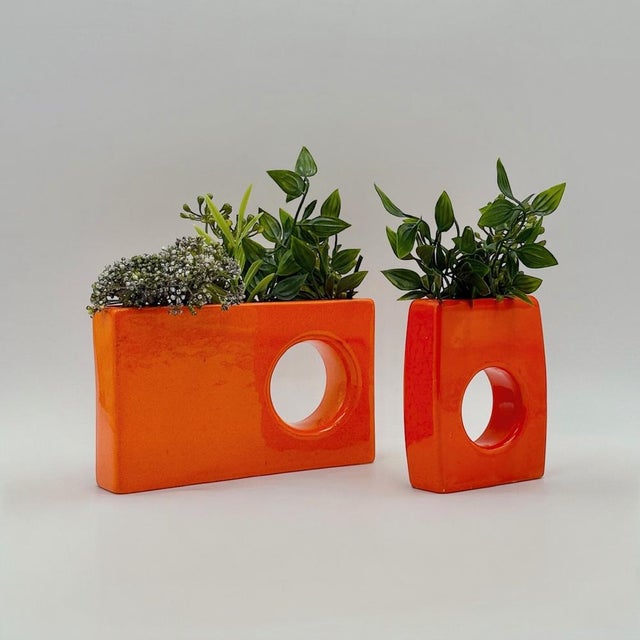 Orange Space Age Sculptural Orange Glazed Ceramic Pieces, 1970s, Set of 2 For Sale - Image 8 of 18