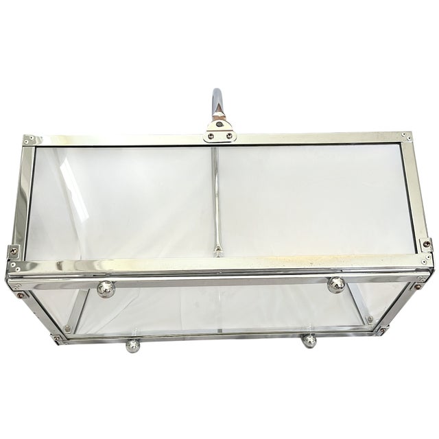 Metal Danny Alessandro Chrome & Glass Fireplace Log Holder / Magazine Rack, Italy, 1970s For Sale - Image 7 of 13