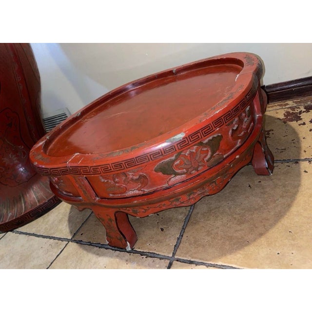 Large Antique Chinese Red Lacquer Papier-Mâché Floor Vase With Stand For Sale In Los Angeles - Image 6 of 6