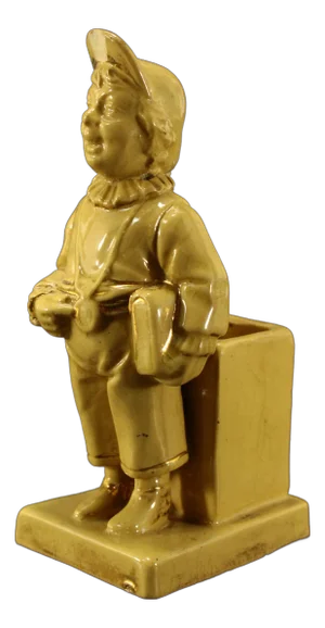 Early 1900's Yellowware Match Holder & Striker School Boy, B. Bloch & Co Eichwald