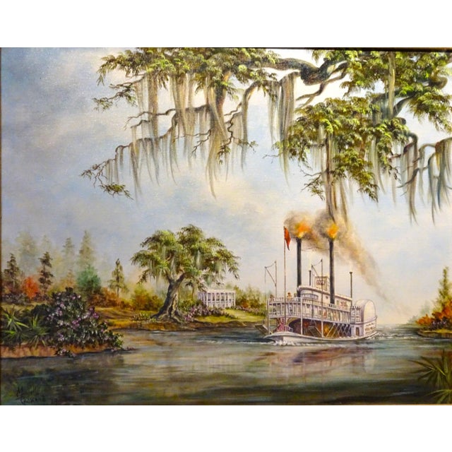 1960s Mississippi River Sidewheeler River Landscape Oil