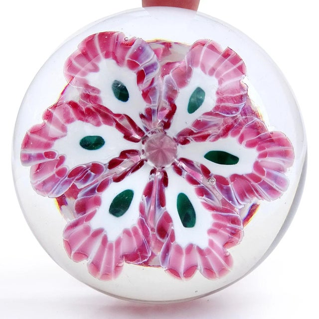 Mid 20th Century Murano Vintage Fratelli Toso and Barbini Murrine Flowers Italian Art Glass Paperweights - Set of 3 For Sale - Image 5 of 11