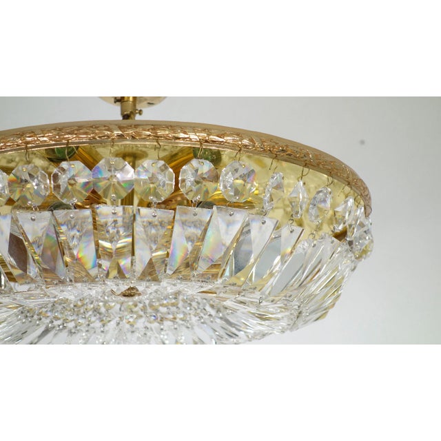 1960's Austrian Regency Gold Plate Framed Cut Lead Crystal Ceiling Flush Mount/ Plafonnier Lighting Fixture by Palme & Walter For Sale - Image 17 of 18