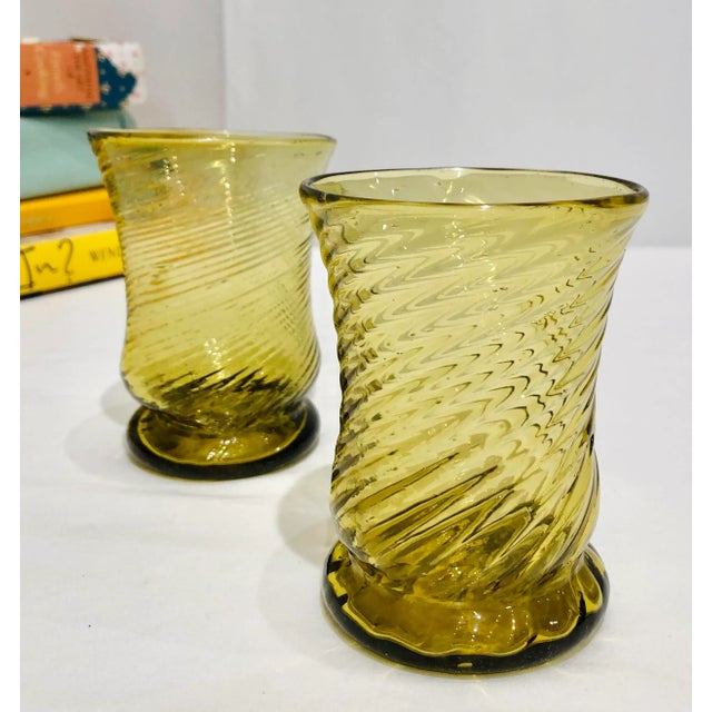 Olive Antique Handblown Twisted Art Glass Tumblers- Set of 2 For Sale - Image 8 of 8
