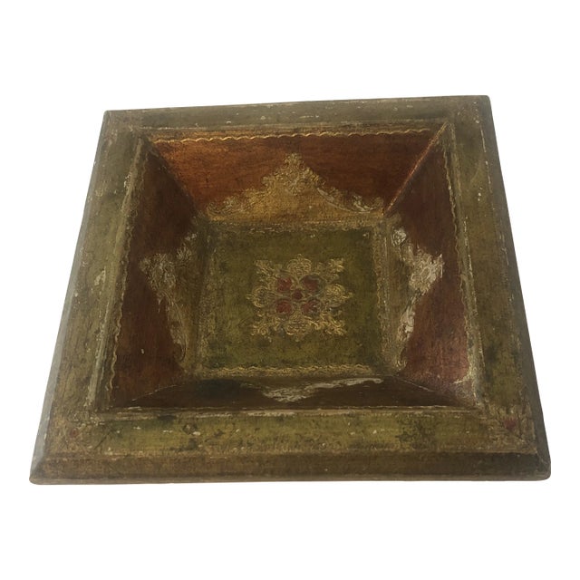 1940s Red and Gold Florentine Dresser Tray For Sale