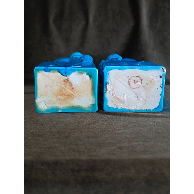 Turquoise Mid-Century Vintage Turquoise Blue Foo Dogs. Matching Pair For Sale - Image 8 of 12