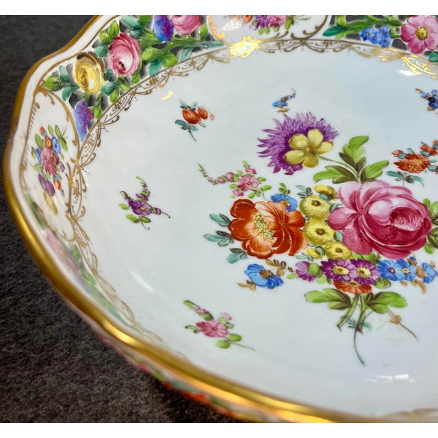 Victorian Antique Dresden Footed Reticulated Porcelain Bowl For Sale - Image 3 of 9