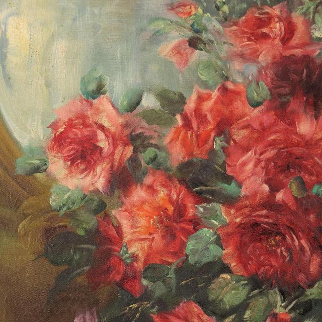 Gaston Dubois, Composition with Roses, Oil on Canvas, 1800s, Framed For Sale - Image 4 of 10