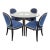 Elegant 5-Piece Dining Set With Glass Table and Blue Upholstered Chairs For Sale