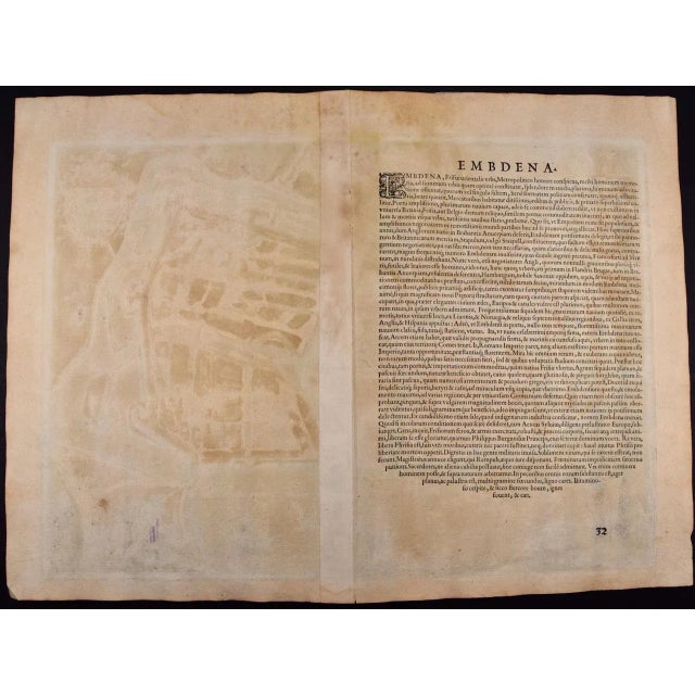Sculpture Materials Emden, Germany: A 16th Century Hand-Colored Map by Braun & Hogenberg, 1575 For Sale - Image 7 of 7
