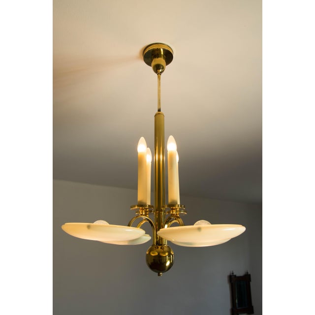 Art Deco Brass and Glass Chandelier, 1930s For Sale - Image 4 of 16