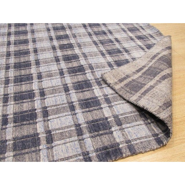 Contemporary Blue Gray Plaid Hand-Knotted Bamboo Silk Rug 5x8 For Sale - Image 3 of 5