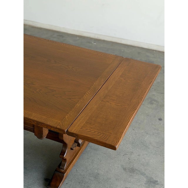 Wood Vintage Carved Trestle Dining Table For Sale - Image 7 of 12