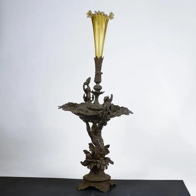 Metal Centerpiece with Blown Glass Potter For Sale - Image 5 of 9