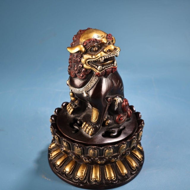Metal Vintage Chinese Guardian Lion Censer With Silver and Gold Patina For Sale - Image 7 of 9