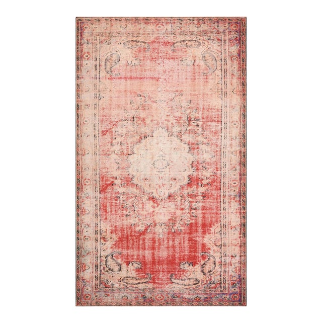 1970s Vintage Turkish Handmade Wool Cotton Red Area Rug For Sale