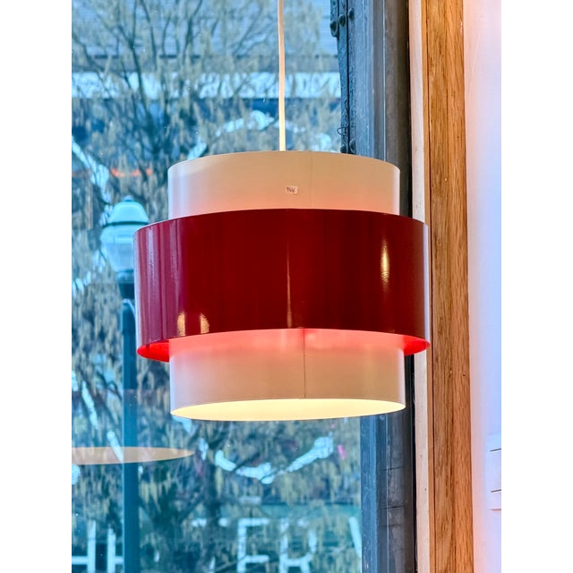 Vintage Danish Red and White Pendant Lamp, Denmark, 1970s For Sale - Image 3 of 5