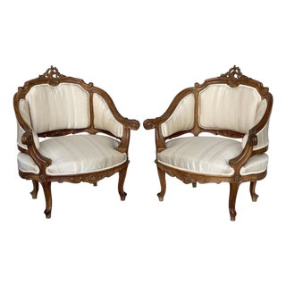 Late 19th Century Pair of Italian Rococó Louis XV Fauteuils or Slipper Chairs For Sale