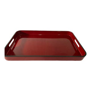 MCM Georges Briard Lacquer Ware Serving Tray Christmas Red and Green For Sale