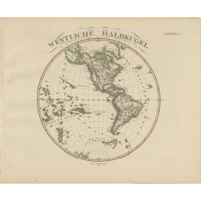 These beautiful antique prints show two complementary hemispheric maps titled “Westliche Halbkugel” (Western Hemisphere)...