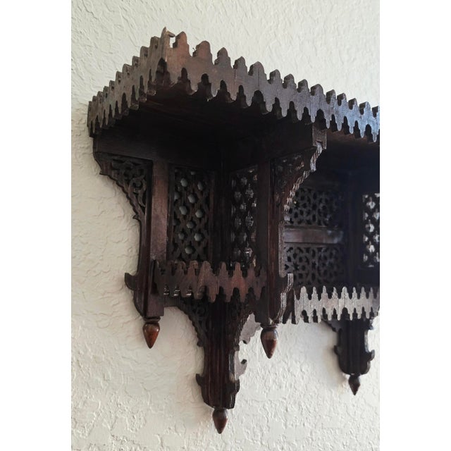 Handmade Moroccan Carved Wall Shelf, Brown For Sale - Image 9 of 10